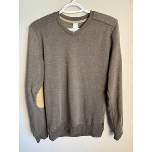 Decathlon Mens Brown Pullover V-Neck Sweater XS Gorpcore Outdoor Elbow Patches
